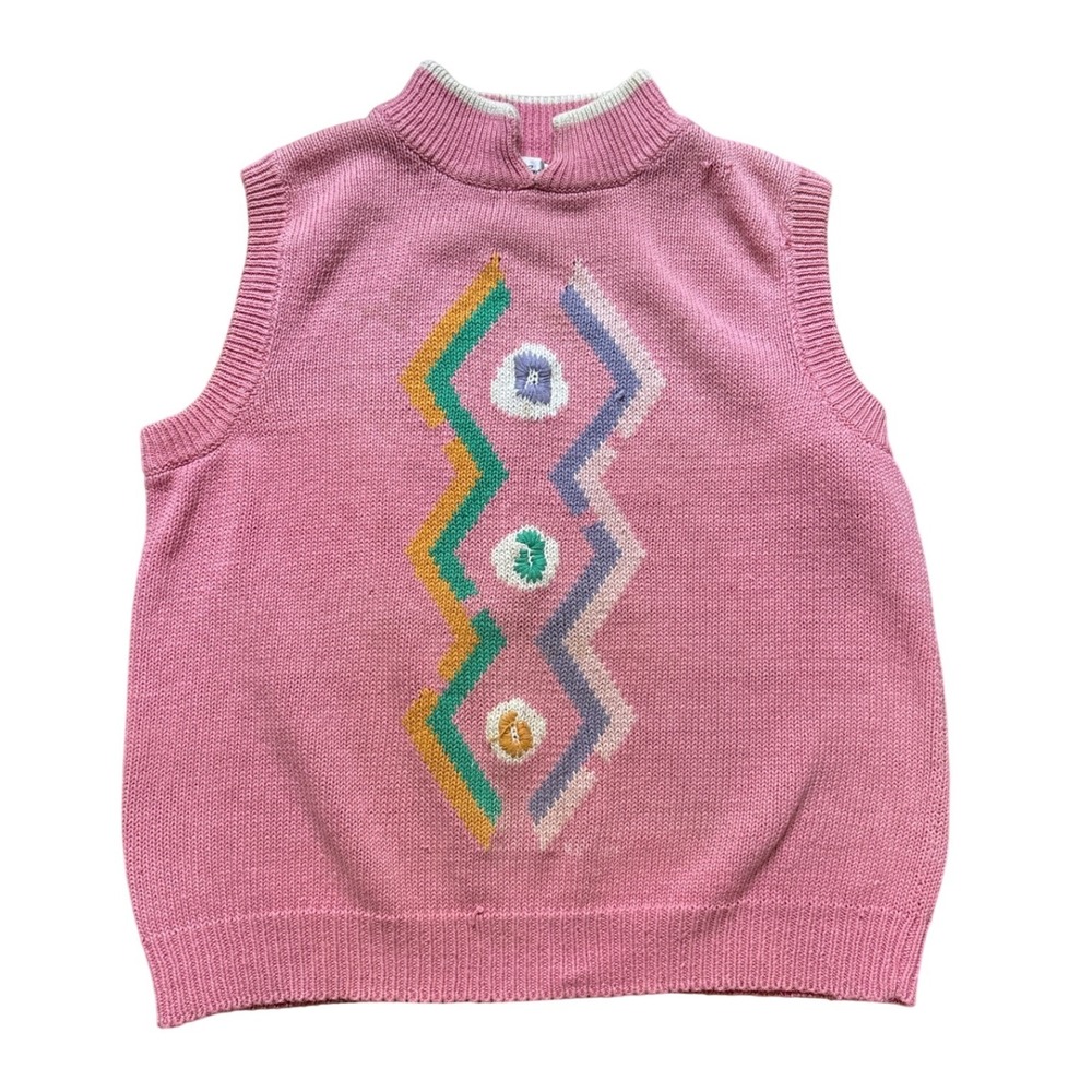 Carriage Court Sweater Vest Women Pink Good Vintage Geometric 90s SIZE M